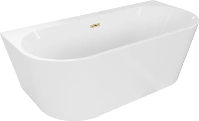 Mexen Oval+ vrijstaande badkuip tegen de muur 170 x 80 , wit, overloop goud geborsteld - 52681708000-55