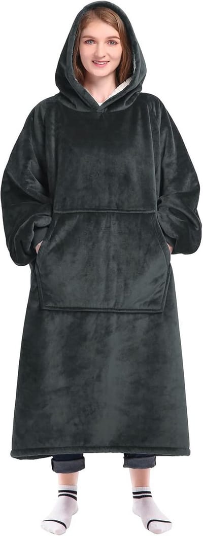 Draagbare Sherpa Decken Hoodie voor Volwassenen - Oversized Warmte met Mouwen en Zak