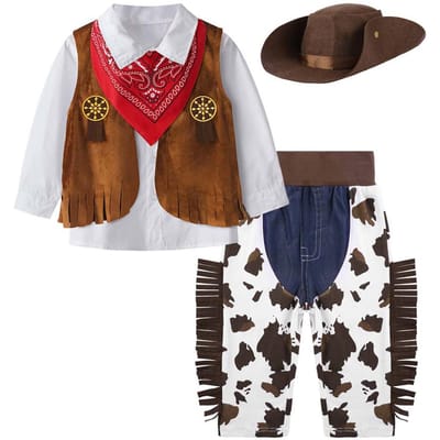 Jongens Cowboy Kostuum Kinderen Western Cowboy Kostuums Purim Cosplay Halloween Evenement Verkleedfeest Podium Optreden Outfits 2-3 Years Old&Cowboy brown