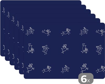 Placemat - Placemats kunststof - Hert - Patroon - Illustratie - 45x30 cm - 6 stuks - Hittebestendig - Anti-Slip - Onderlegger - Afneembaar