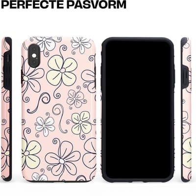 Casetastic hoesje geschikt voor Apple iPhone XS Max - Dubbellaagse bescherming - Pastel Perzik Doodle Peach Bloemen - Fashion Case - Zand Zilver Lichtroze