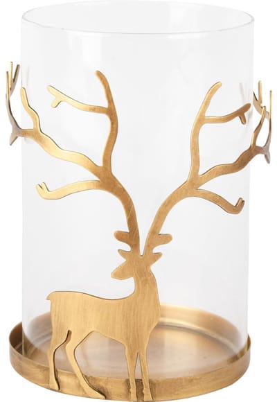 Dekoratief | Theelichthouder m/hert, goud/transparant, metaal/glas, 13x13x20cm | A255090