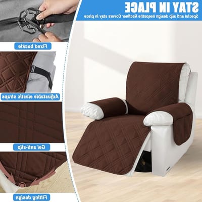 Zitkamerstoel Bescherming met Zakjes, Antislip en Wasbare Hoes voor Relaxfauteuil en TV Stoel, Ideale Bescherming tegen Huisdierharen, Vlekken en Krassen (Bruin)