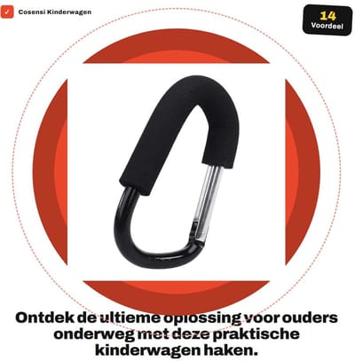 Dailygoods- Kinderwagenhaak Aluminiumlegering - Karabijnhaak - Draagtas Hanger - Buggy Clip - Veilig en Sterk - Maximaal 3kg Laadgewicht - Buggyhaak