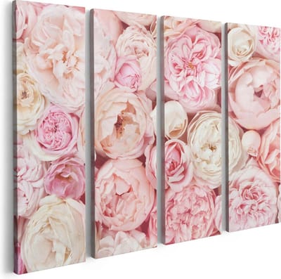 Artaza Canvas Schilderij Vierluik Witte Roze Rozen Boeket - Bloemen - 80x60 - Foto Op Canvas - Canvas Print