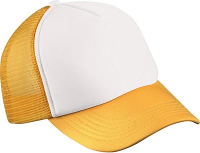 Myrtle Beach Kinderen/Kinderen 5 Panel Polyester Mesh Cap (Wit/Goudgeel)