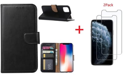 Hoesje Geschikt voor iPhone 11 Portemonnee hoesje + 2X Screenprotector - Zwart