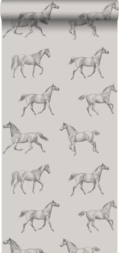 ESTAhome behang getekende paarden donker beige - 53 cm x 10.05 m - 128808