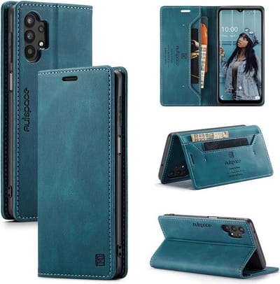 Luxe Flip Case met RFID Bescherming Kaarthouder en Magneetsluiting voor Galaxy A32 5G / M32 5G _ Blauw