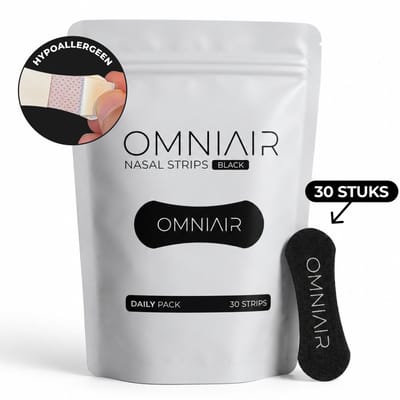 OMNIAIR Neusstrips Daily - Nose Strips - Anti snurk - Neuspleisters - Neusspreider - Slaappleisters - Zwart (30 Stuks)