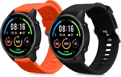 kwmobile 2x horlogebandjes geschikt voor Xiaomi Mi Watch / Mi Watch Color Sport bandje - Smartwatch bandjes van TPU - Activity tracker horloge band in zwart / oranje