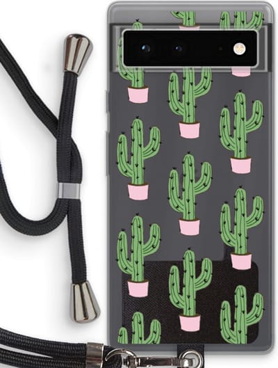 Case Company® - Hoesje met koord geschikt voor Google Pixel 6 hoesje met Koord - Cactus Lover - Telefoonhoesje met Zwart Koord - Bescherming aan alle Kanten en Over de Schermrand