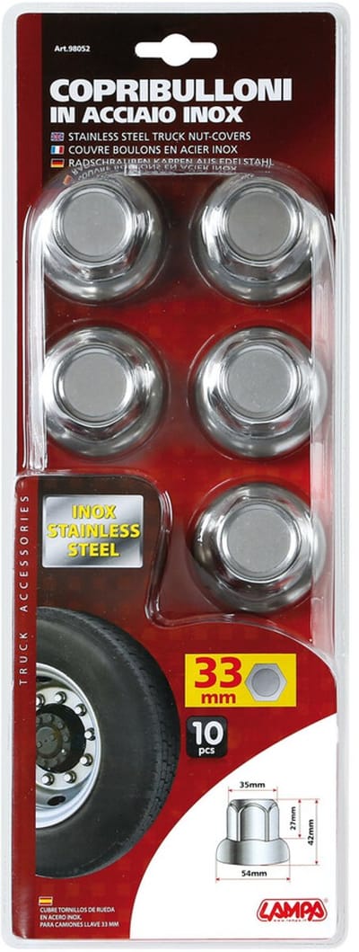 Amerikaanse, roestvrijstalen moerkapjes, platte kop, set van 10 stuks - 33 mm