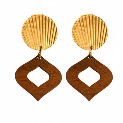 Klem oorbellen- Bruin -hout- goudkleurig-geen gaatje-Charme Bijoux
