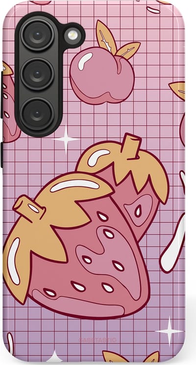 Casetastic Hoesje Geschikt voor Samsung S23 - Stijlvolle Beschermende Duo-layer Case - Zoete aardbeien raster