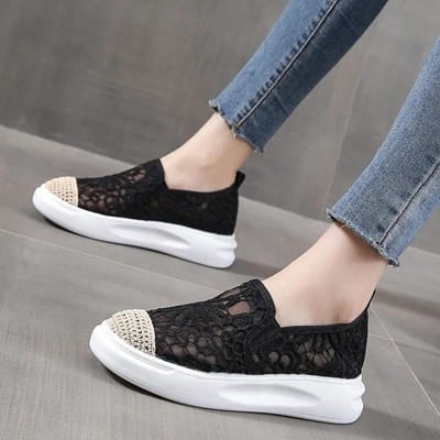 Chaussures en maille de printemps à semelle épaisse Chaussures de pêcheur Sandales pour femmes Mode polyvalentes 35 noir