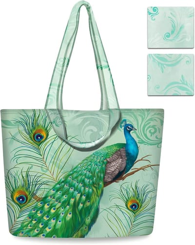Famanu - 2 Pack Boodschappentassen Herbruikbare Pauw Opvouwbaar Shopping Bag Polyester Tote Bag