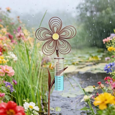 Decoratieve Regenmeter voor de Tuin met 115 cm Hoge Paal, Weerbestendig en Vorstbestendig, Ideaal voor Nauwkeurige Neerslagmeting en Tuinversiering