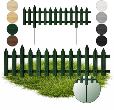Floranica 1 ST houten tuinafscheiding 30 x 100 cm, groen, klassiek lattenhek met metalen palen, voor voortuin of groentebedden