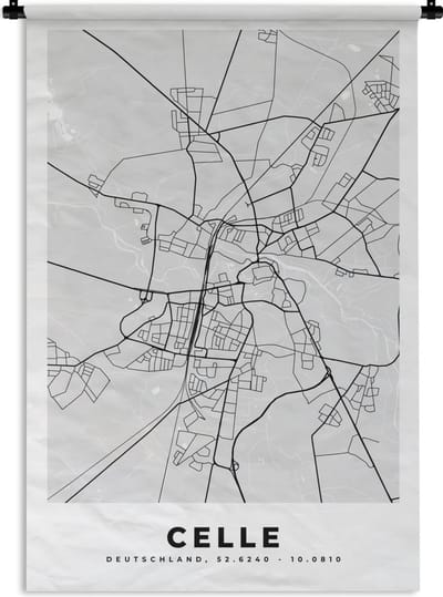 Wandkleed - Wanddoek - Duitsland - Stadskaart - Plattegrond - Kaart - Celle - 120x180 cm - Wandtapijt