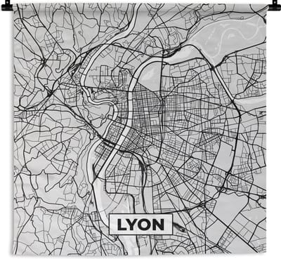 Wandkleed - Wanddoek - Frankrijk - Lyon - Stadskaart - Plattegrond - Kaart - 180x180 cm - Wandtapijt
