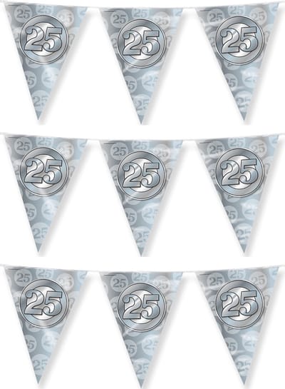 Paperdreams jubileum 25 jaar getrouwd vlaggetjes - 3x - feestversiering - 10m - dubbelzijdig