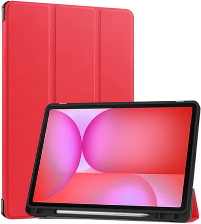 Hoes - Geschikt voor Samsung Galaxy Tab S10 FE Plus - Dun & Stevig - Trifold Bookcase - Hard Cover Case - Met Uitsparing Geschikt voor S Pen - Hardcover Book - Tablet Hoesje - Rood