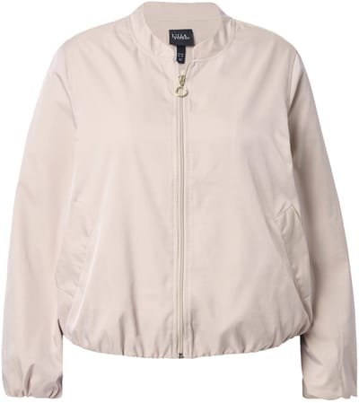Ulla Popken - Dames - Satijnen blouson elastische zoom opstaande kraag - Donker kiezel - Maat 46+