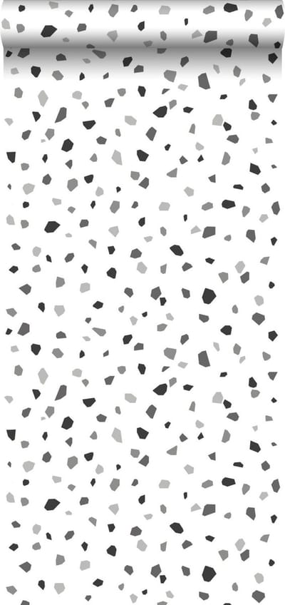 ESTAhome behang terrazzo zwart, wit en grijs - 53 cm x 10.05 m - 139034