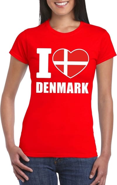 Denemarken supporters kleding t-shirt - voor dames - rood - met vlag kleuren print - korte mouwen S