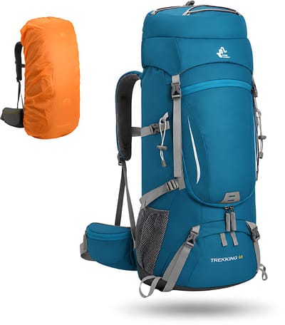 CarryQuest® 60L Wandelrugzak - Waterdichte Hiking Backpack met Regenhoes, Schoenenvak, Rugventilatie & Toploader - Malachietgroen