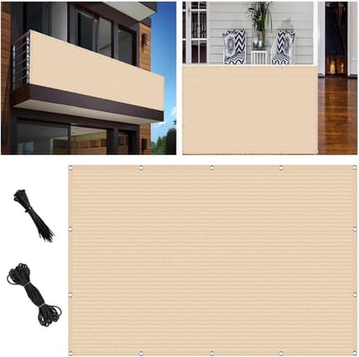 Balkon Privacy Scherm 160 x 810 cm Hdpe, Weerbestendig, Inkijkbescherming Tuininkijkbescherming Tuinscherm met Kabelbinders Voor Outdoor, Creme Kleur