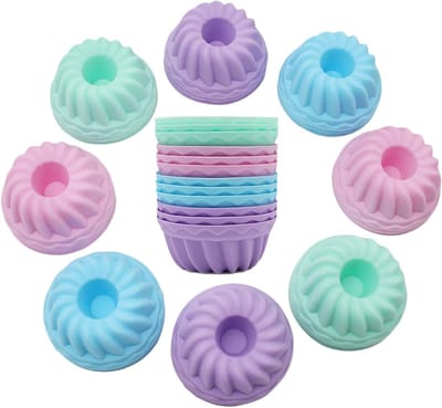 Set van 12 Herbruikbare Siliconen Mini Bakvormpjes voor Muffins, Taarten en Desserts in 4 Kleuren
