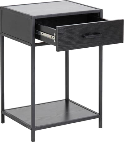 Belfurn - Timon  nachtkast met 1 lade in melamine zwart op zwart metalen frame