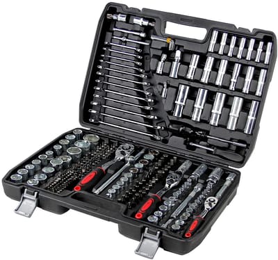 Walterstahl - 215-delige dopsleutelset - Chroom vanadium gereedschapset - Met ratels, doppen, bits en combinatiesleutels - 1/4, 3/8 & 1/2 inch - Professionele toolset in koffer - Voor auto, motor, fiets en werkplaats - Doe-het-zelf - Professioneel