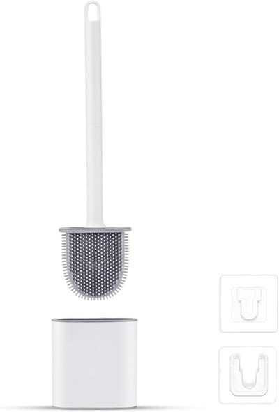 Witte toiletborstel met houder, siliconen, vrijstaand