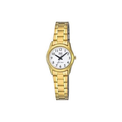 Q&Q Q595J004Y - Horloge - Analoog - Dames - Vrouwen - stalen band - Rond - Cijfers - Staal - Goudkleurig - Wit - 3ATM