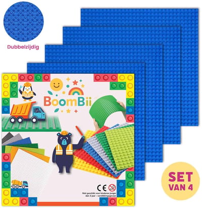 Dubbelzijdige bouwplaat blauw - LEGO geschikt - set van 4 bouwplaten