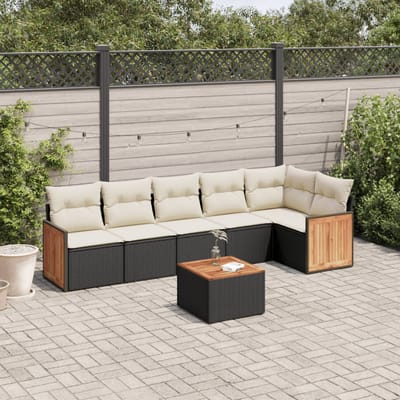 vidaXL - 7-delige - Loungeset - met - kussens - poly - rattan - zwart