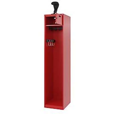 Brandweerkluis C+P Evolo PRAKTUS, 1 vak, helmhouder, met sokkel, vloerglijders, B 400 x D 500 x H 1850 mm, RAL 3000 vuurrood