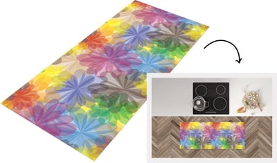 Keukenloper - Loper keuken - Regenboog - Bloemen - Abstract - Patronen - 120x50 cm - Keukenloper vinyl