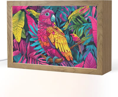 Nachtlampje 30x20 cm - Kinder lampje - Papegaai - Tropisch - Jungle - Kleurrijk - Tafellamp kinderkamer - Slaapkamer lamp - Bedlamp kinderen - Kinderlampje stopcontact - Wandlamp babykamer - Nachtlampjes