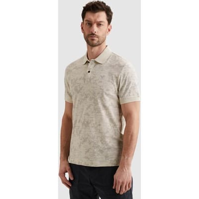 PME legend beige heren polo   Rib kraag   Regular fit   Grafisch patroon   Knoopsluiting   Duurzaam   Korte mouw Beige L