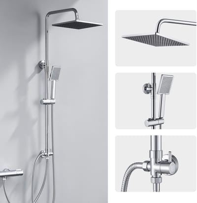 DERW Max Doucheset - Regendouche Ø 25,4 cm - Handdouche Ø 8.5 cm - Verstelbare Hoogte 74-109 cm - Duurzame Messing Omsteller - Chroom
