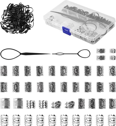 Viking Baard Kralen Set met 44 Stuks voor Dreadlocks en Haaraccessoires inclusief 2 Haarklemmen en 50 Elastische Bands