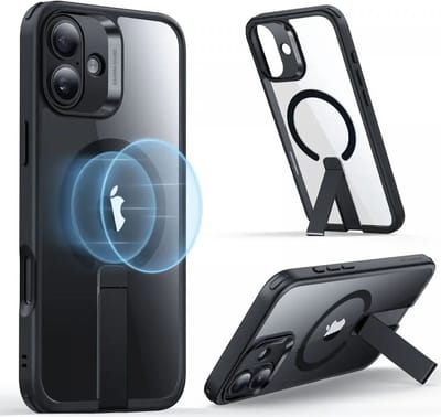ESR Hoesje Geschikt voor Apple iPhone 16 - Compatibel met MagSafe - Boost Flickstand HaloLock - Back Cover met Standaard - Militaire Bescherming - Transparant Zwart