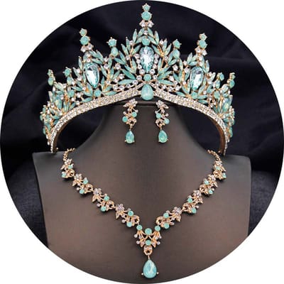 Luxe Tiara's en Kronen Bruidssieradensets voor Vrouwen Proms Bruiloft Kroon Met Choker ketting oorbellen Kostuumaccessoires gray