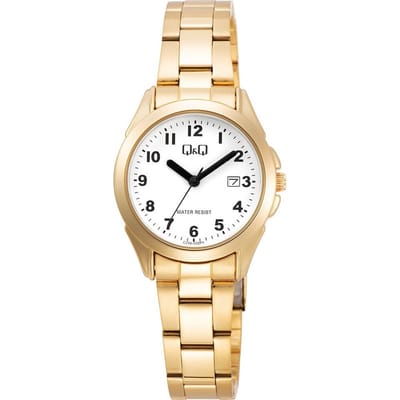Q&Q C29A-002PY - Horloge - Polshorloge - Analoog - Vrouwen - Dames - stalen band - Rond - Metaal - Cijfers - Datumaanduiding - Goudkleurig
