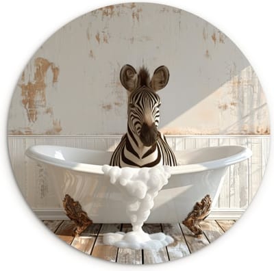 WallCircle® Wandcirkel 120x120 cm - Muurcirkel Vintage - Zebra - Wilde dieren - Badkuip - Schuim- Humor - Badkamer - Muurdecoratie woonkamer - Wanddecoratie slaapkamer - Kamer decoratie accessoires - Ronde schilderijen - Woonaccessoires