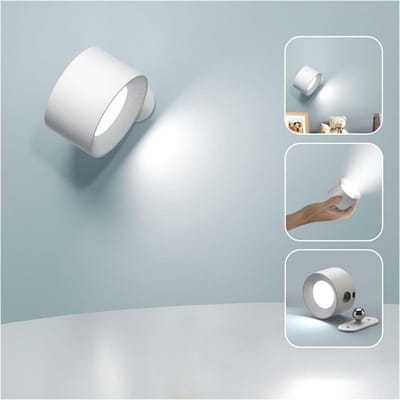 GELLDG Binnenwandlamp - LED-wandlamp - Met oplaadbare batterij - Touchbediening - Helderheid in 3 standen - 360° draaibaar - Geschikt voor woonkamers, slaapkamers, trappenhuizen en gangen - Draadloze wandlamp - Wit - 1 stuk